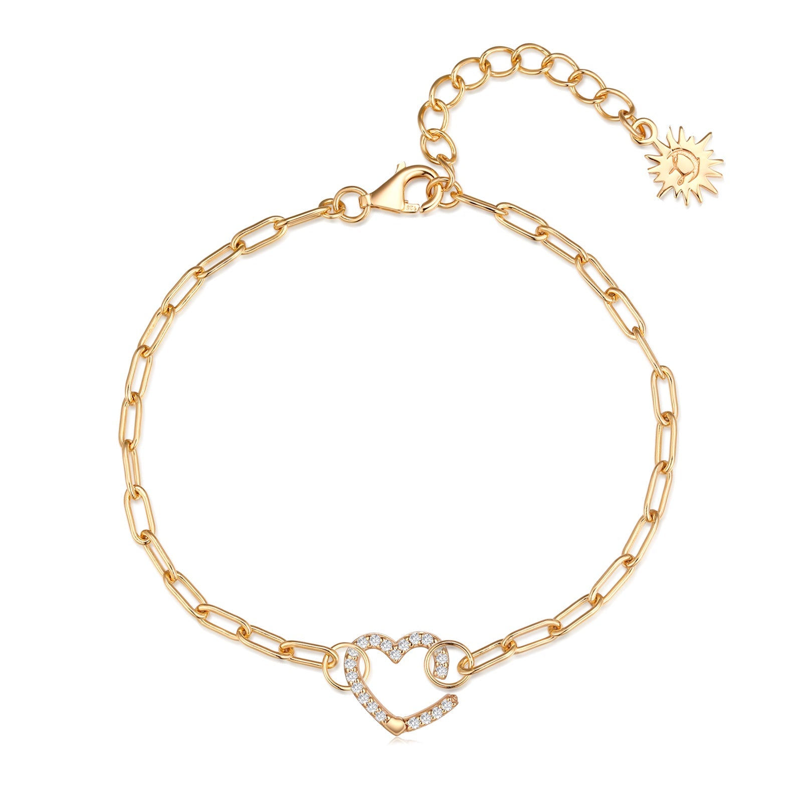 Gold Link Chain Bracelet with Heart Charm Holder