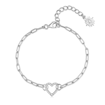 Silver Link Chain Bracelet with Heart Charm Holder