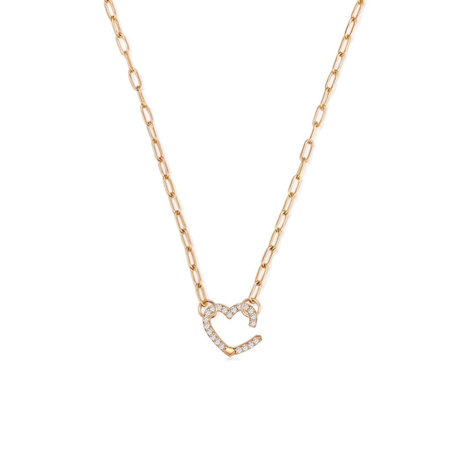 Gold Link Chain Necklace with Heart Charm Holder