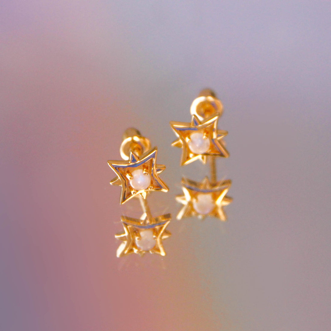 Moonstone Gold Star Stud Earrings - Astra