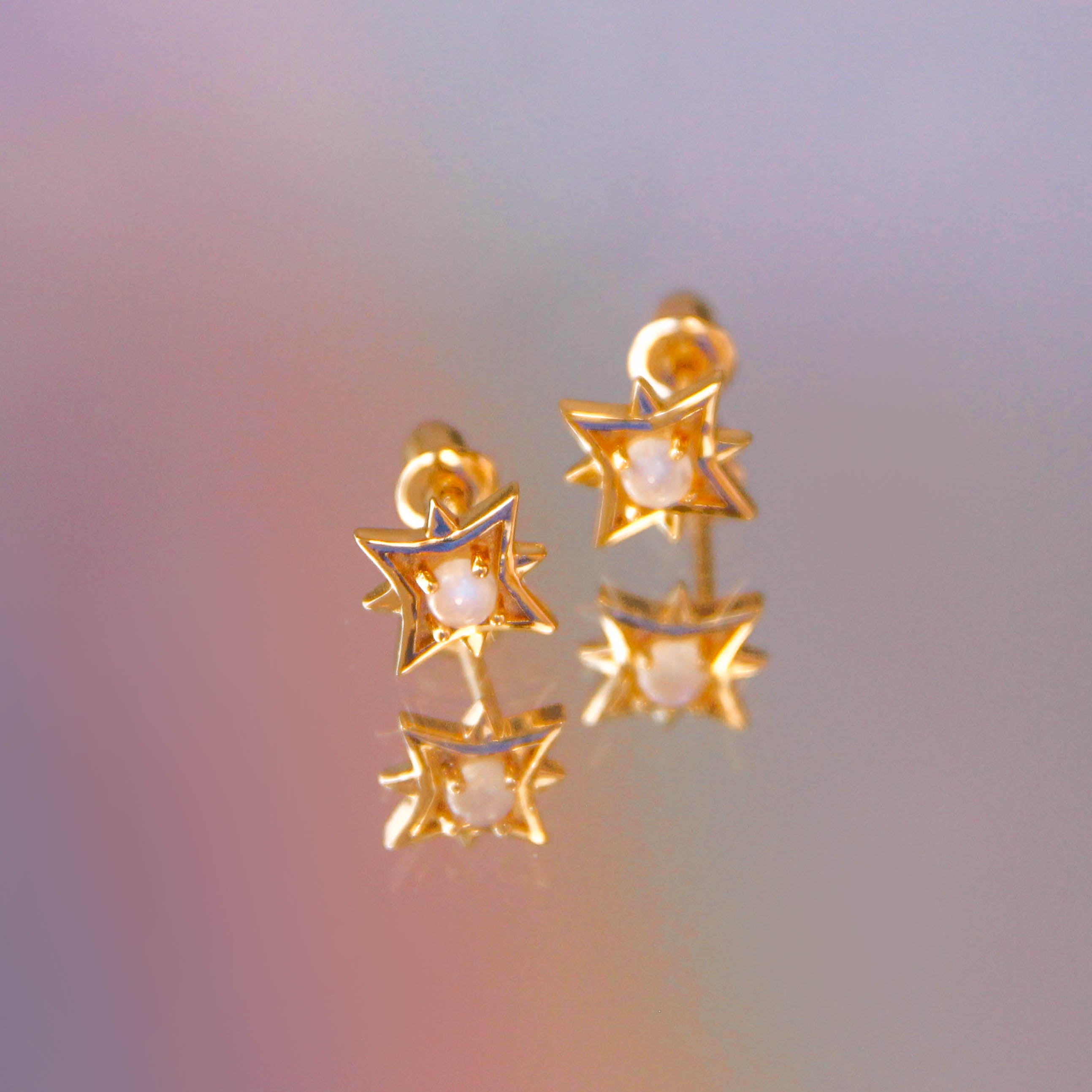 Moonstone Gold Star Stud Earrings - Astra