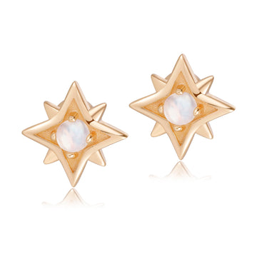 Moonstone Gold Star Stud Earrings - Astra