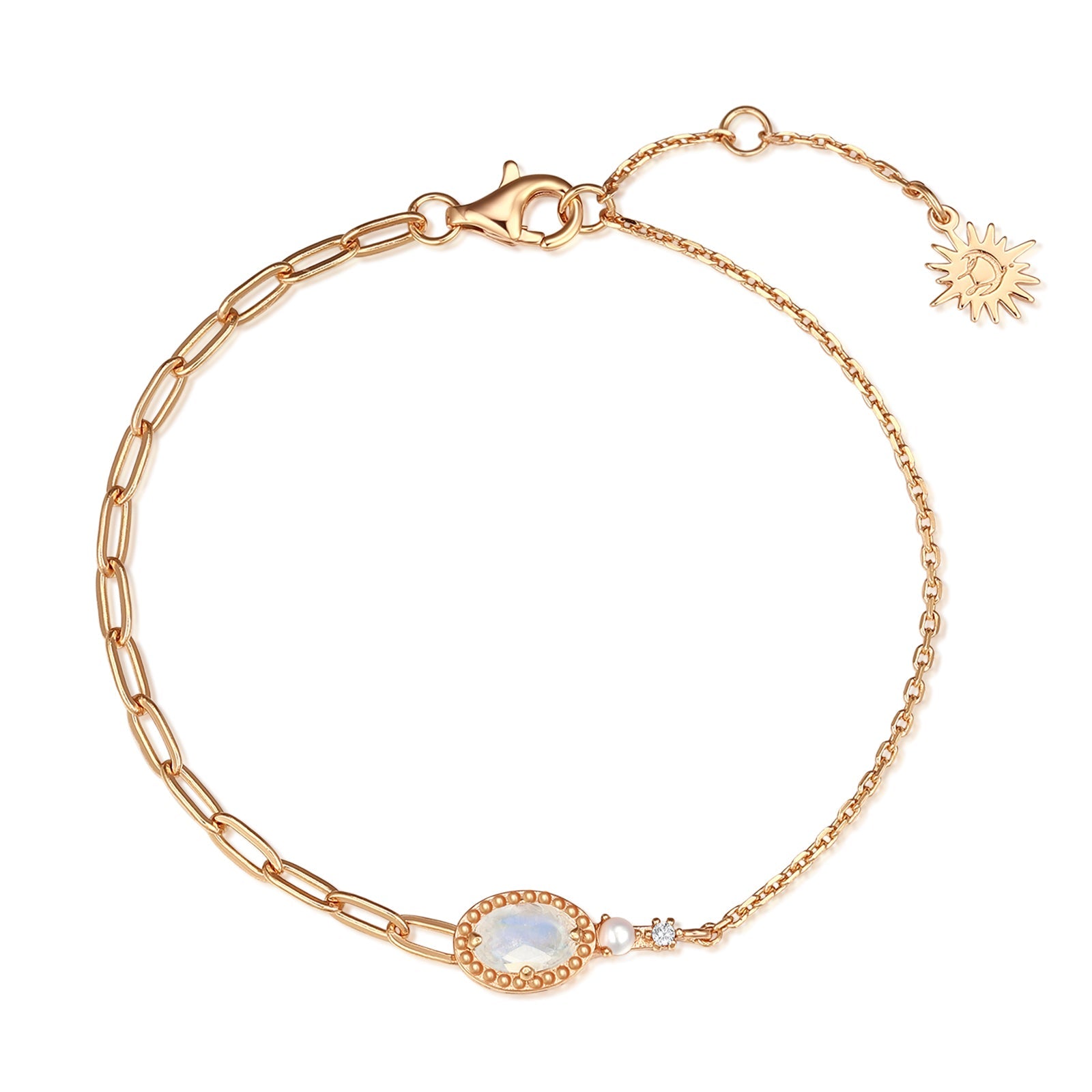 Moonstone & Pearl Gold Bracelet - Hazy