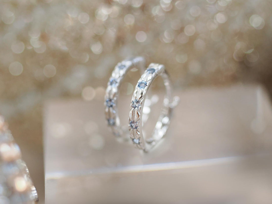 Baby Blue Silver Huggie Earrings - Celestial