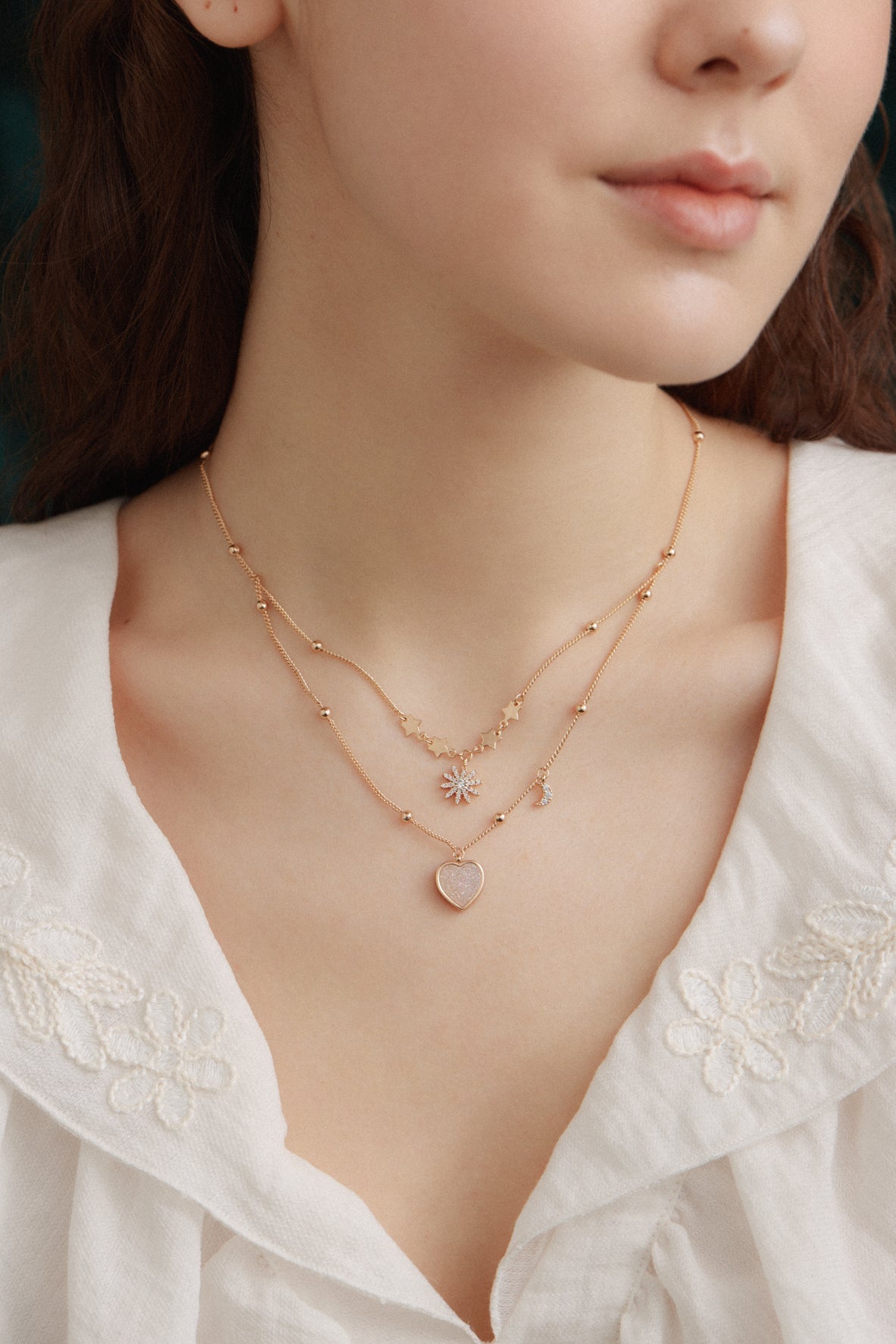 White Druzy Gold Layered Necklace - Love Note