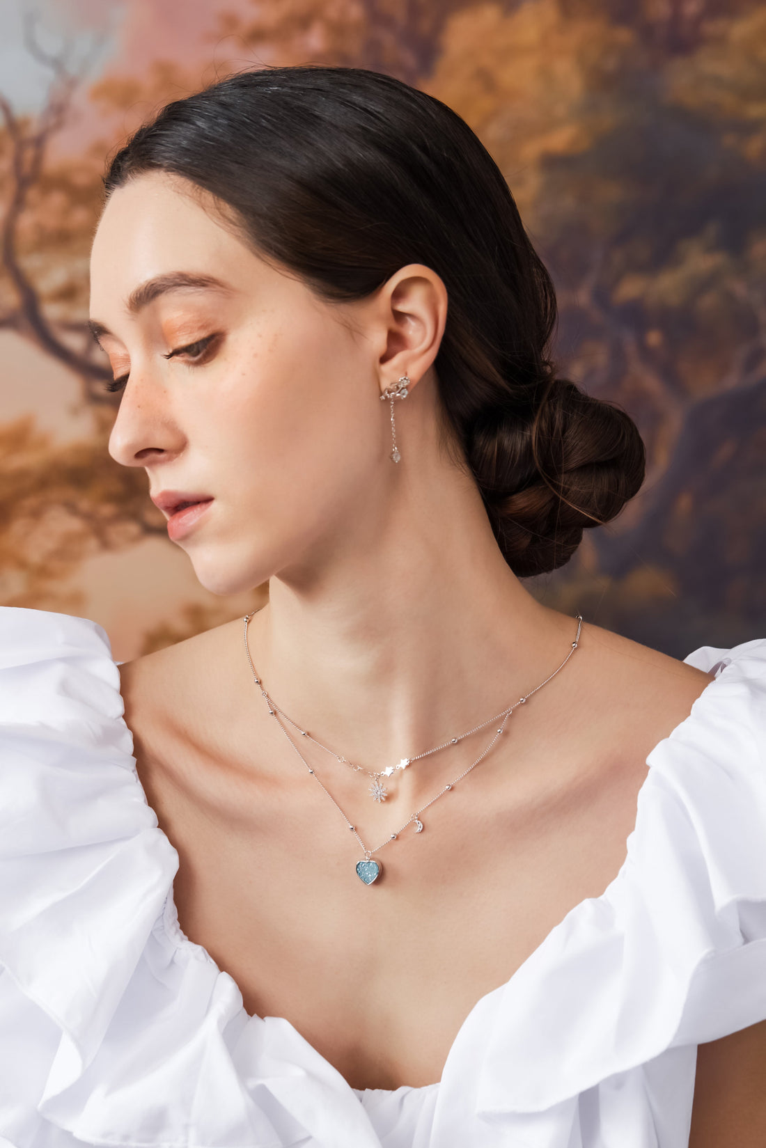 Sky Blue Druzy Silver Layered Necklace - Love Note