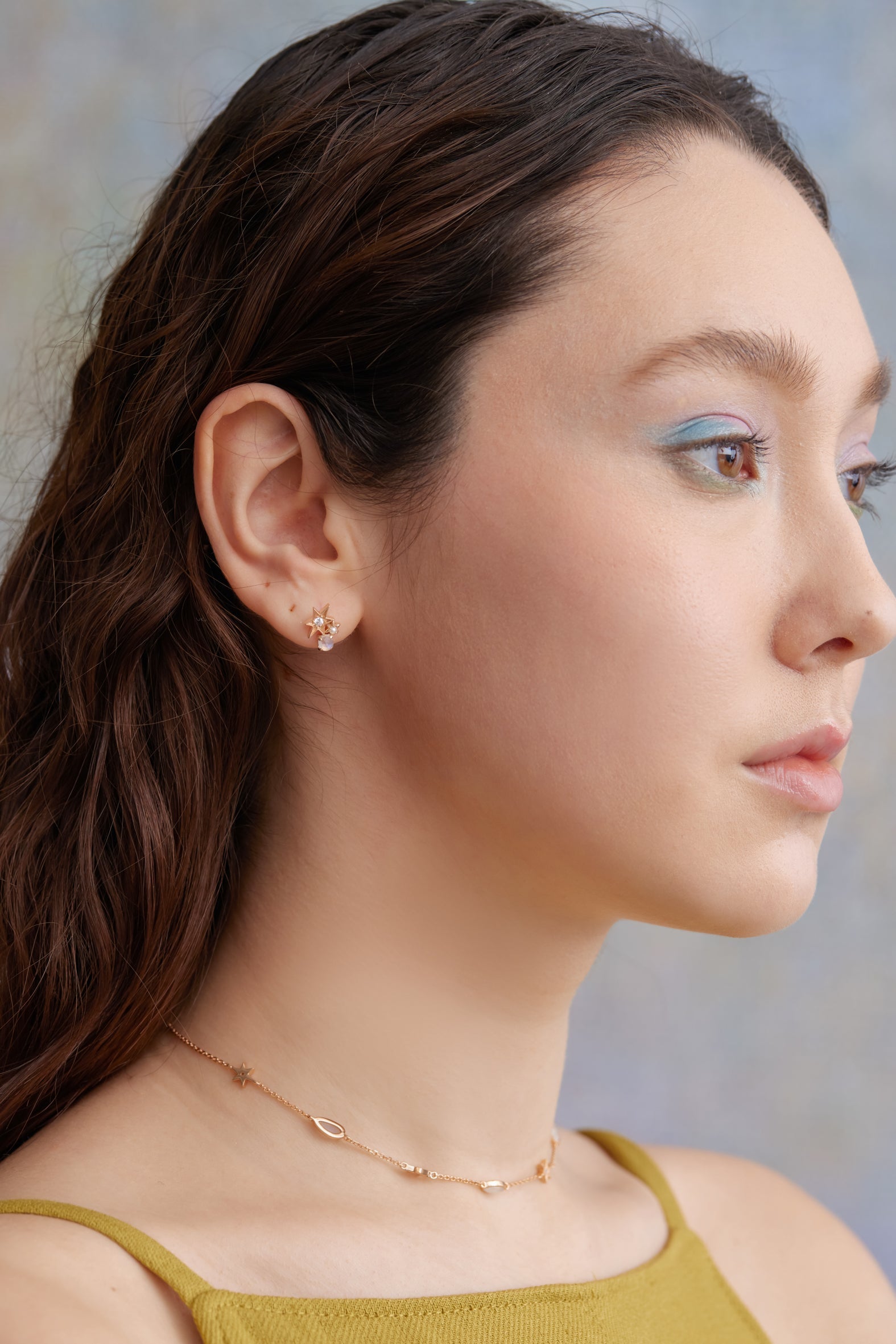 Moonstone & Pearl Gold Star Stud Earrings - Lullaby