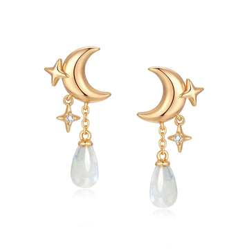Moonstone Gold Dangle Earrings - Moonlit