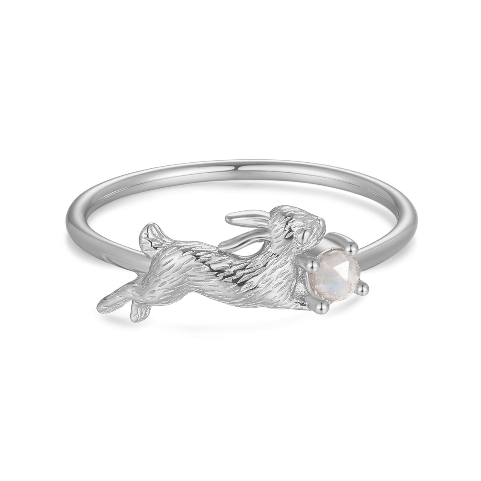 Moonstone Silver Leaping Rabbit Ring