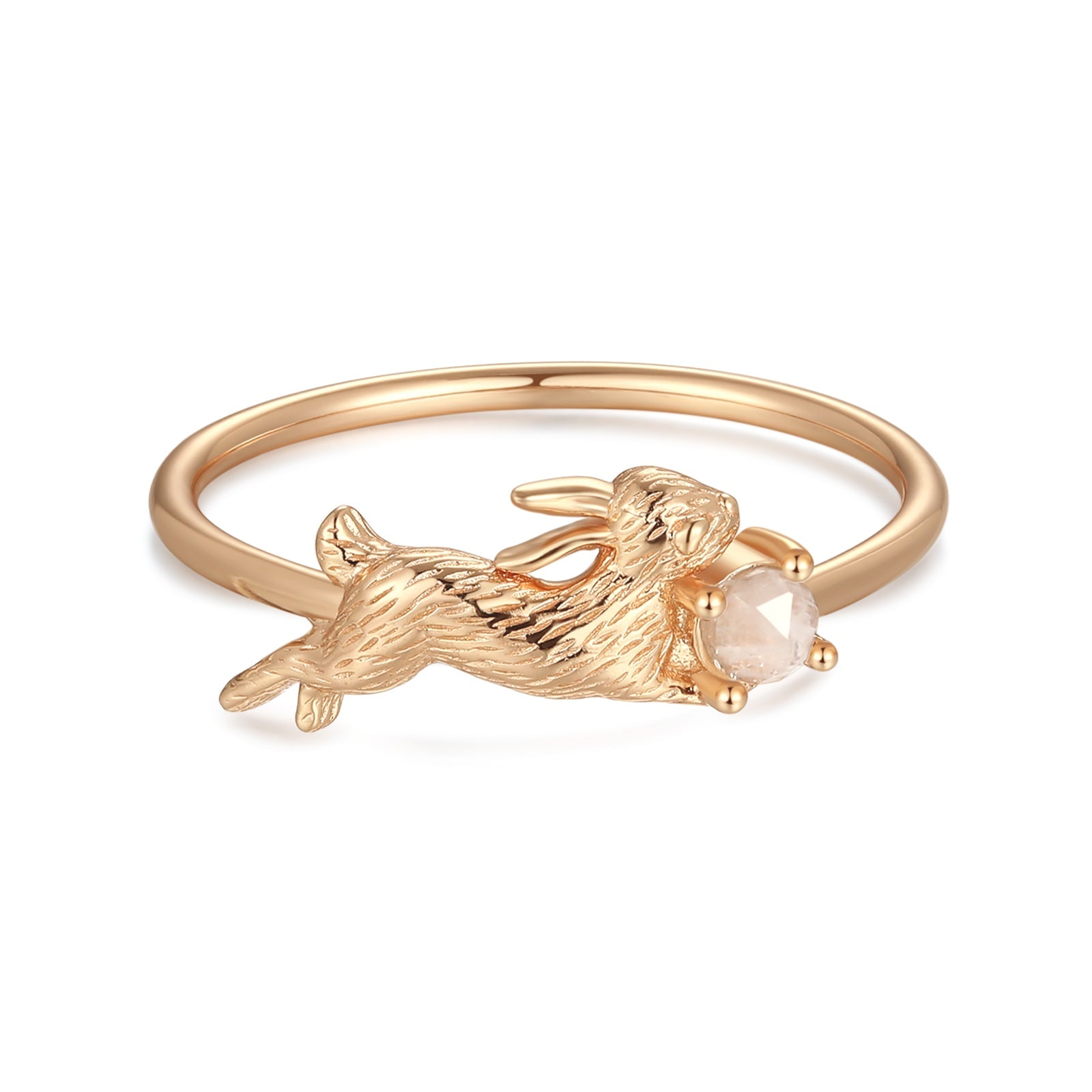 Moonstone Gold Leaping Rabbit Ring
