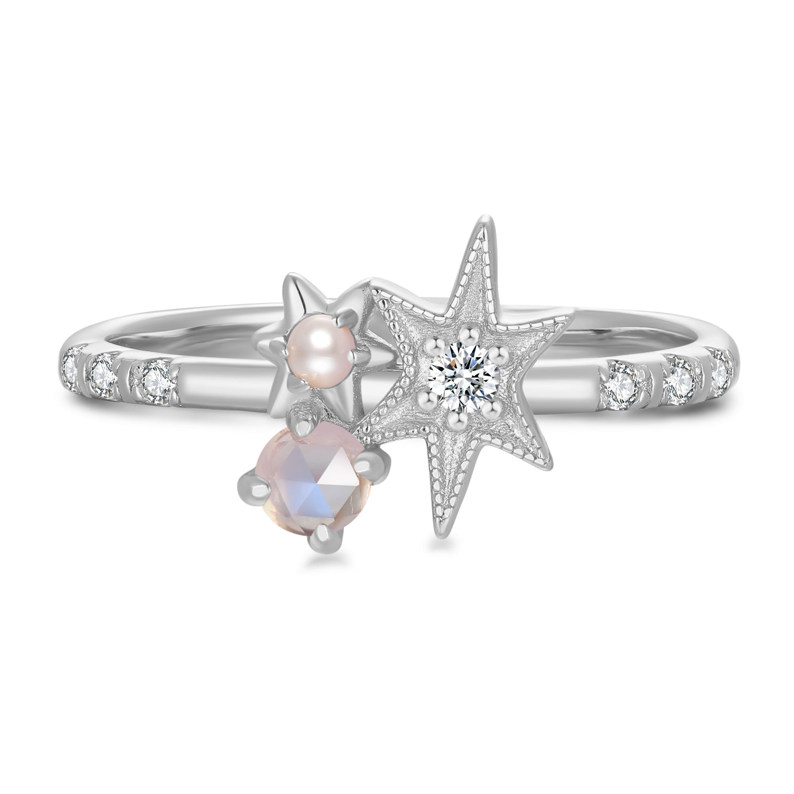 Moonstone & Pearl Silver Star Ring - Lullaby