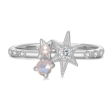 Moonstone & Pearl Silver Star Ring - Lullaby