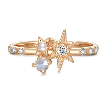 Moonstone & Pearl Gold Star Ring - Lullaby
