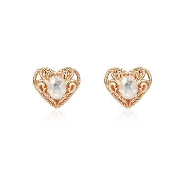 Moonstone Gold Heart Stud Earrings - Majesty