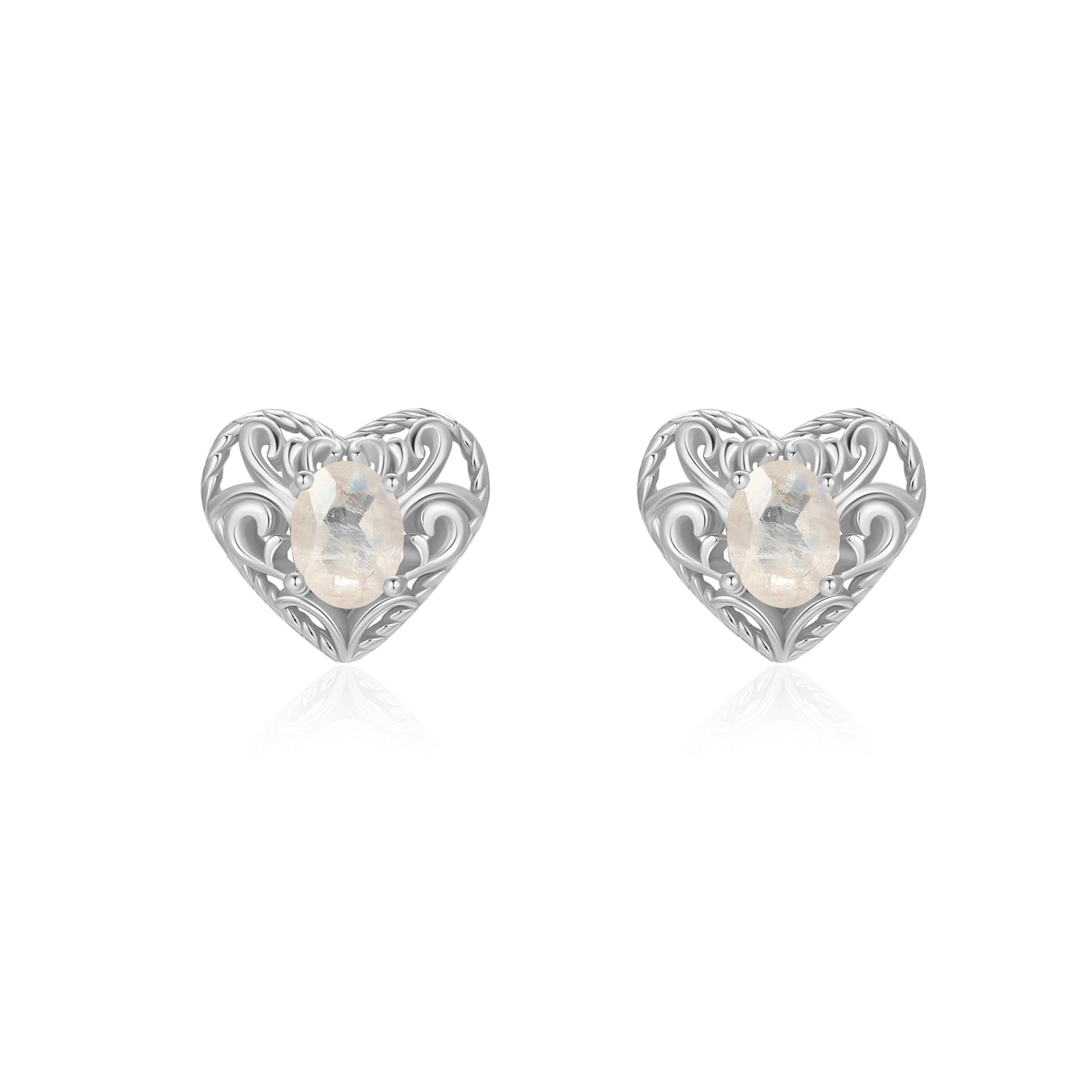 Moonstone Silver Heart Stud Earrings - Majesty