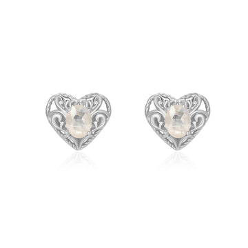 Moonstone Silver Heart Stud Earrings - Majesty