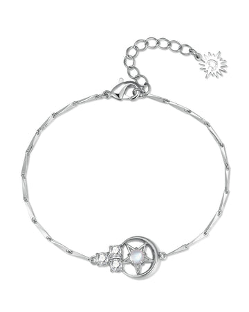 Moonstone Silver Moon & Star Bracelet - Celeste