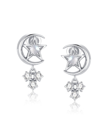 Moonstone Silver Moon & Star Earrings - Celeste