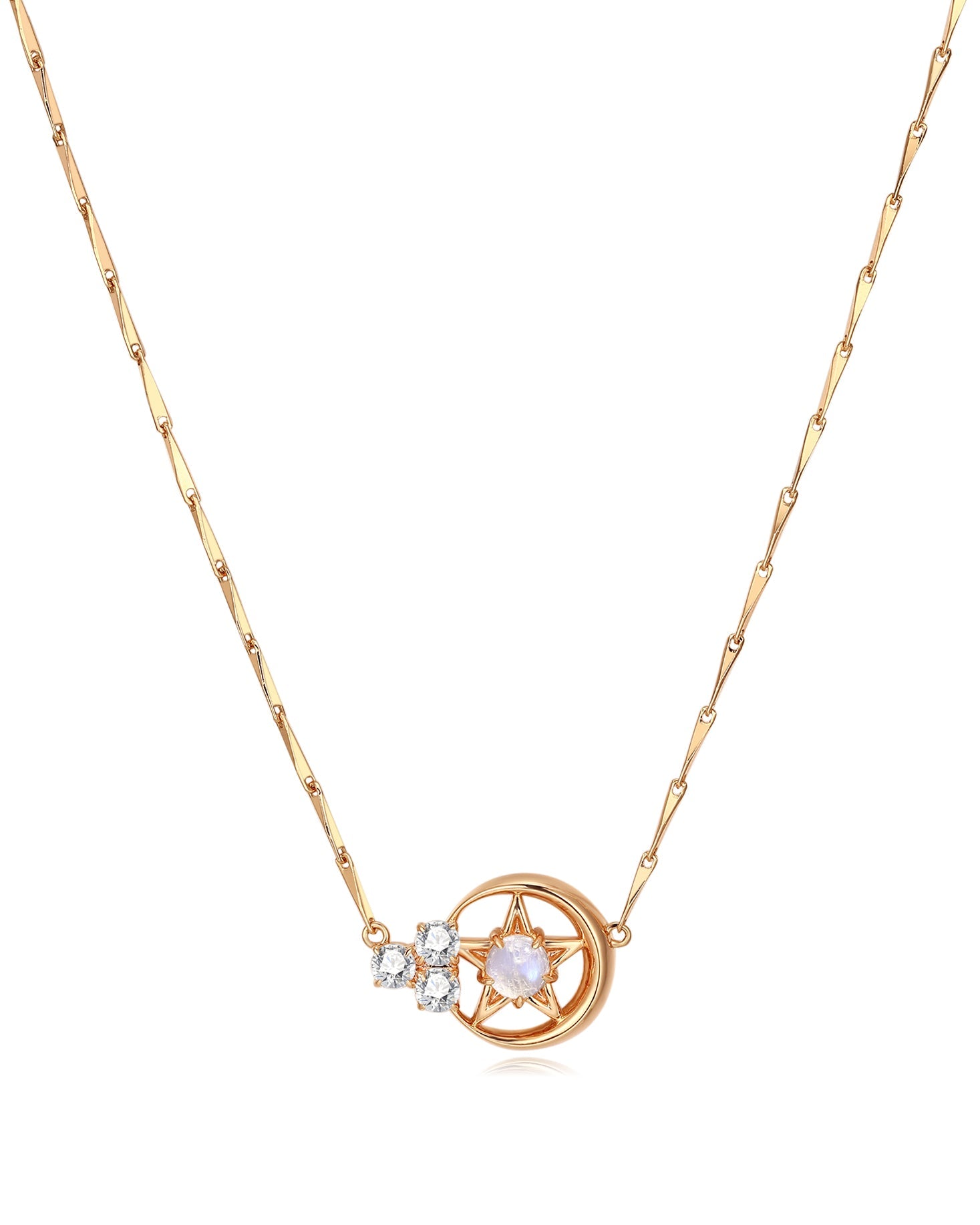 Moonstone Gold Moon & Star Necklace - Celeste