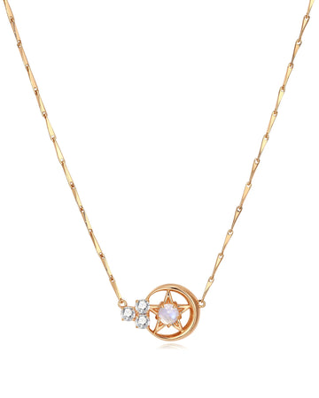 Moonstone Gold Moon & Star Necklace - Celeste