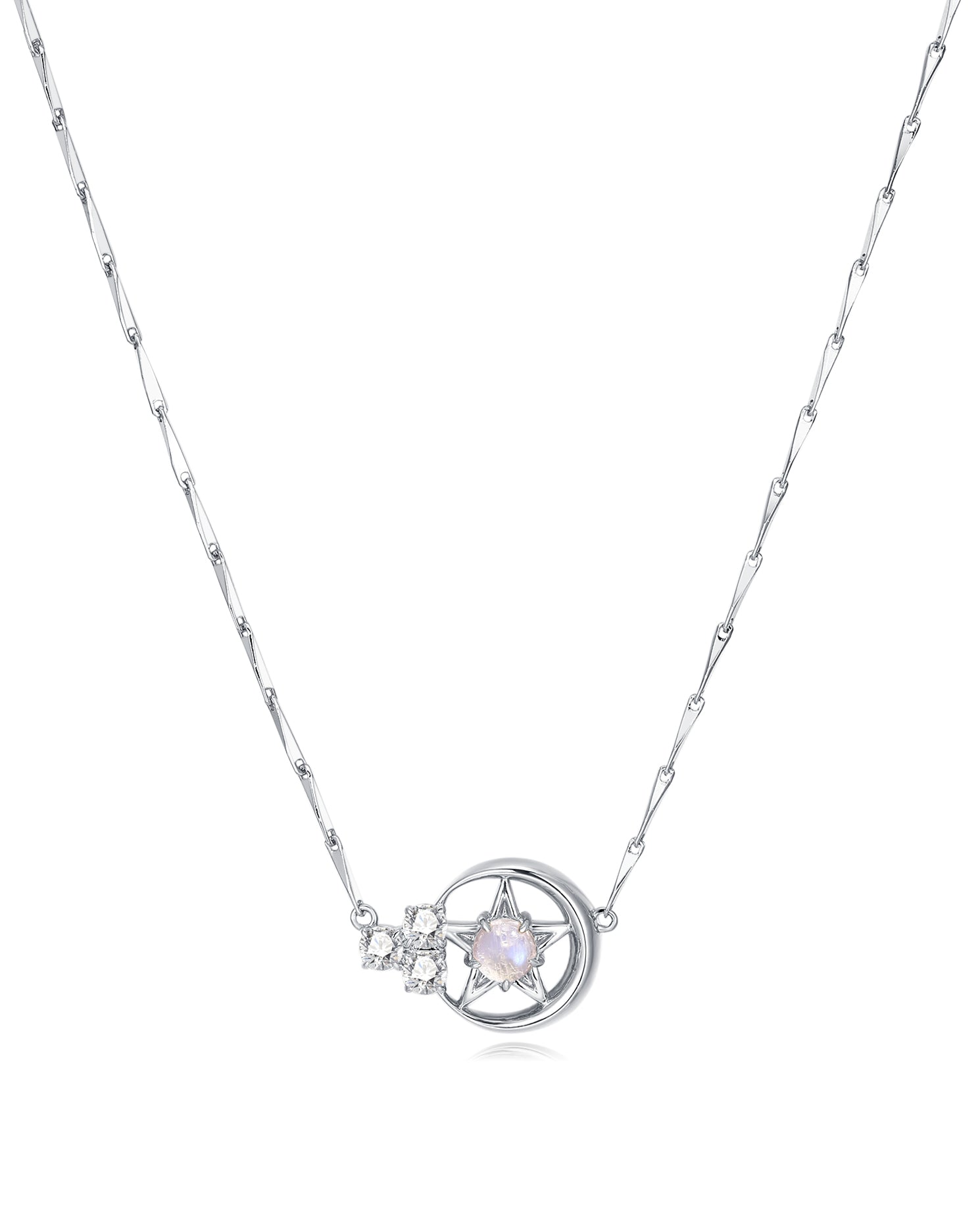 Moonstone Silver Moon & Star Necklace - Celeste