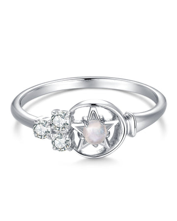 Moonstone Silver Moon & Star Ring - Celeste