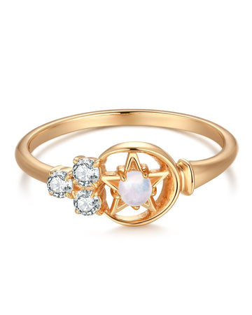 Moonstone Gold Moon & Star Ring - Celeste