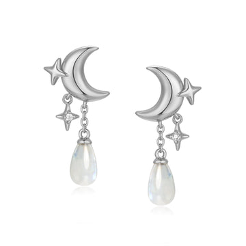 Moonstone Silver Dangle Earrings - Moonlit