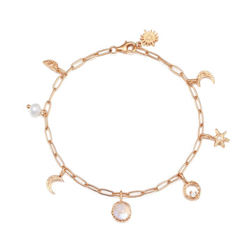 Moonstone & Freshwater Pearl Gold Link Bracelet - Moonlight