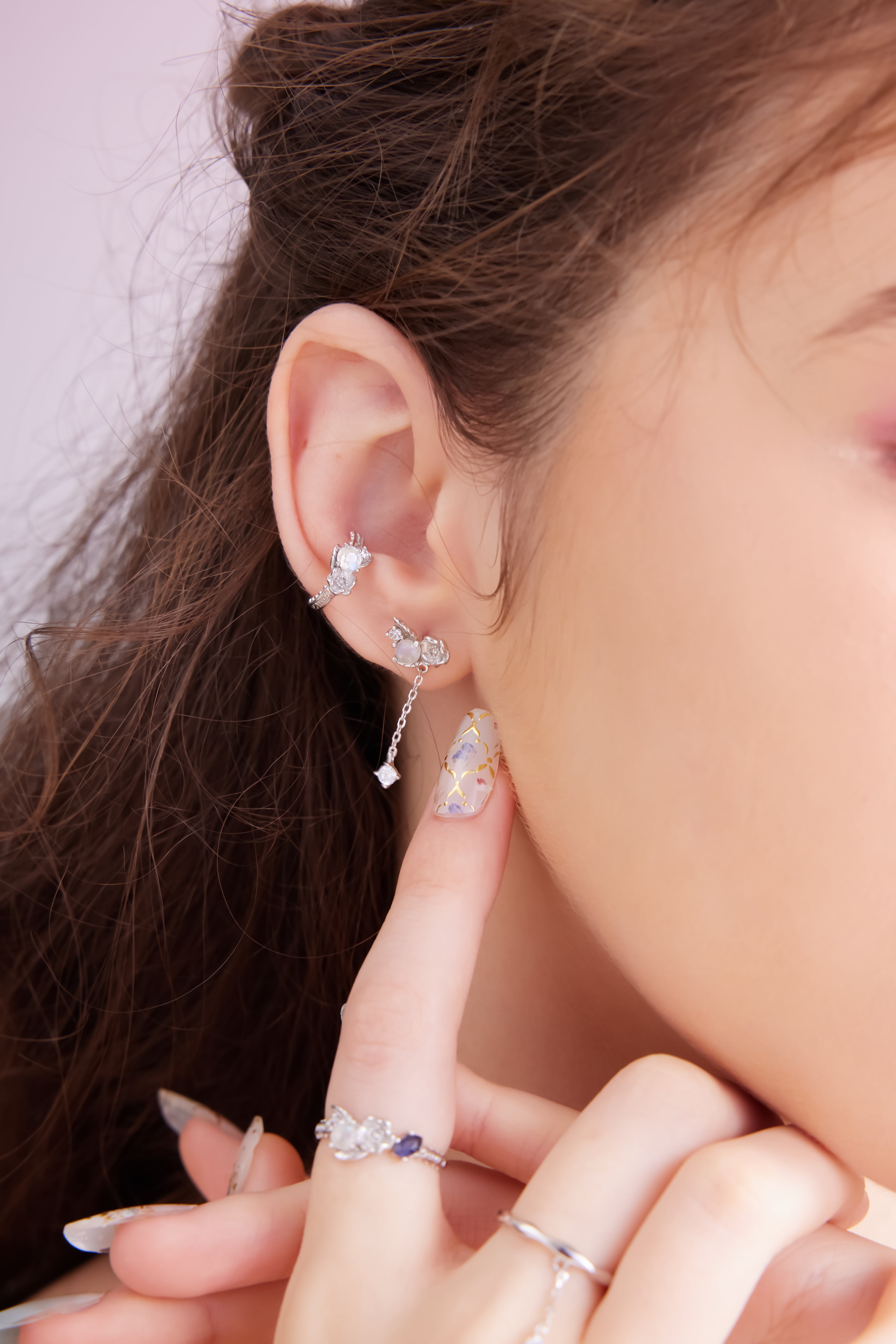 Moonstone Silver Ear Cuff - Poppy