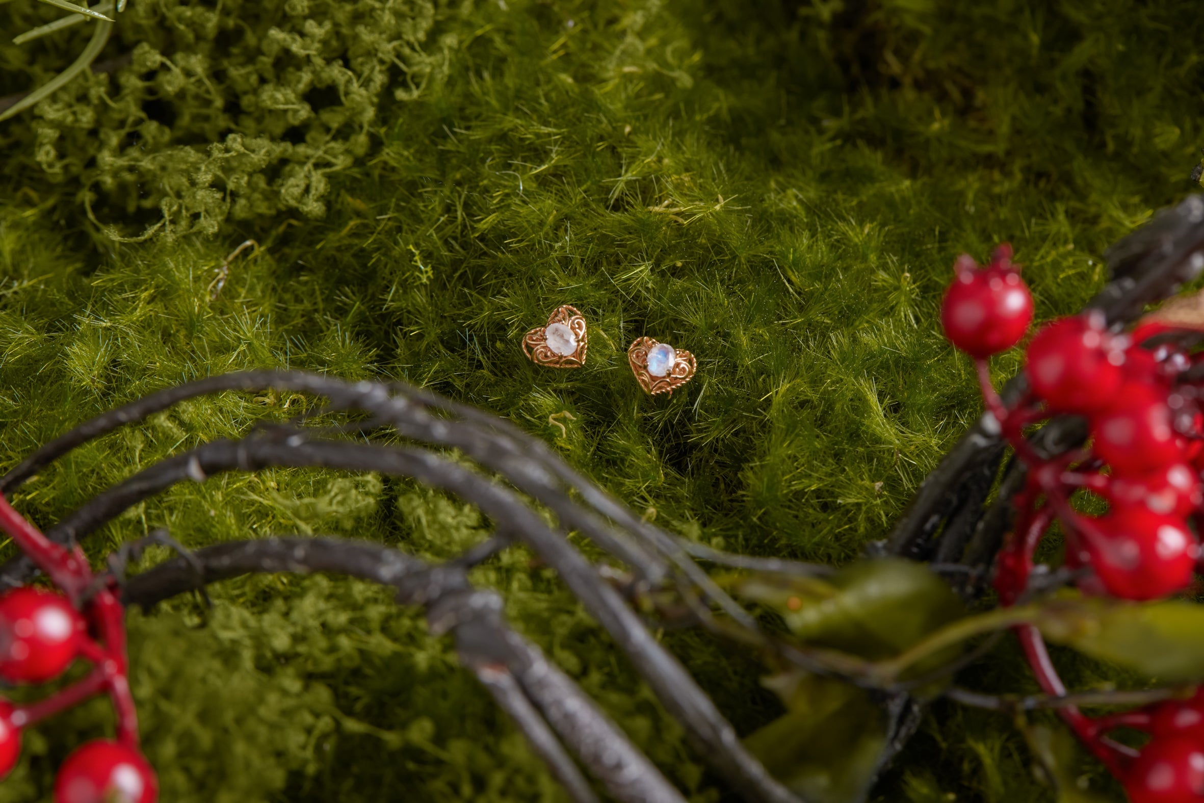 Moonstone Gold Heart Stud Earrings - Majesty