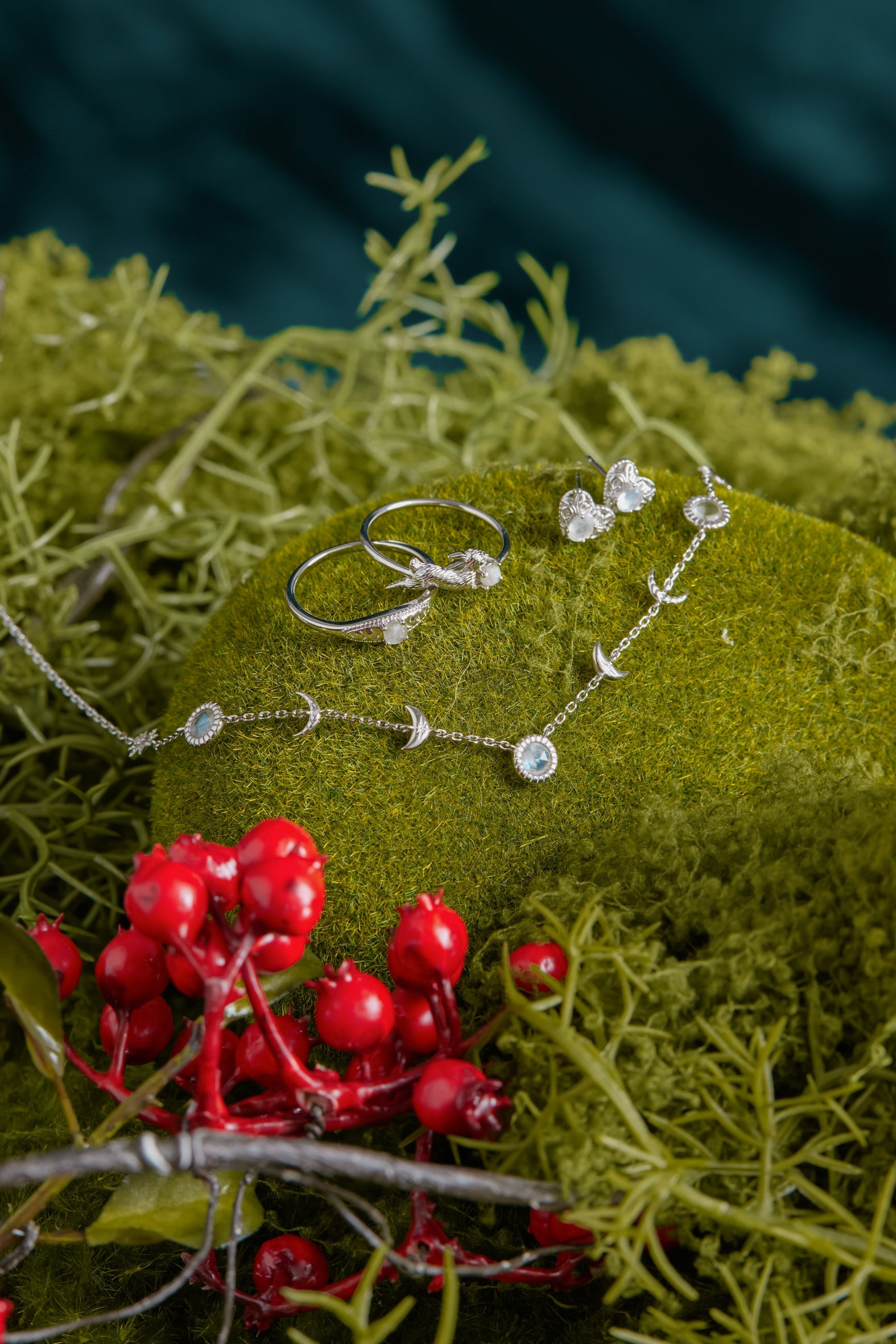 Moonstone Silver Moon Phases Ring - Moonbeam