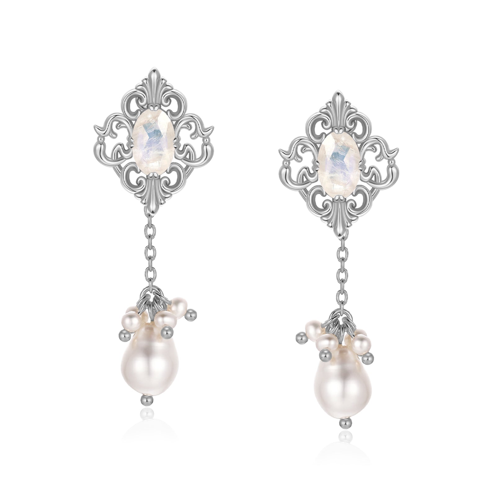 Moonstone & Pearl Silver Drop Earrings - Bewitched