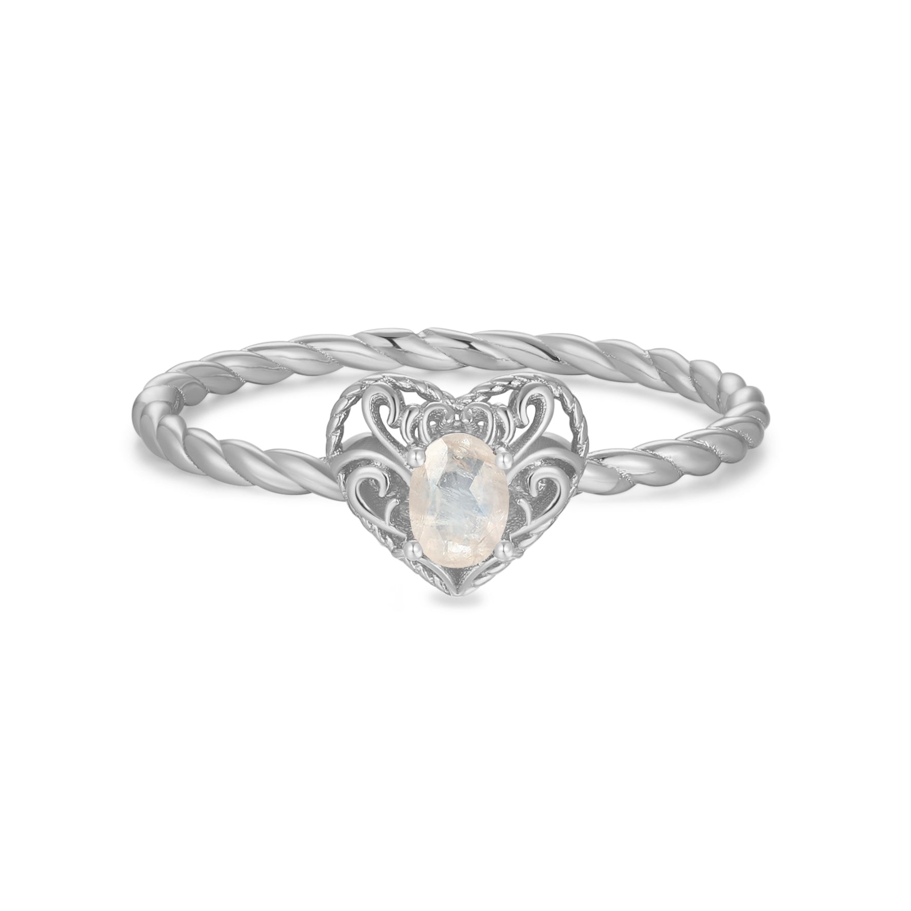 Moonstone Silver Heart Ring - Majesty