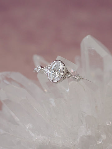 Oval Diamond 14K White Gold Bezel Set Ring - Isabella