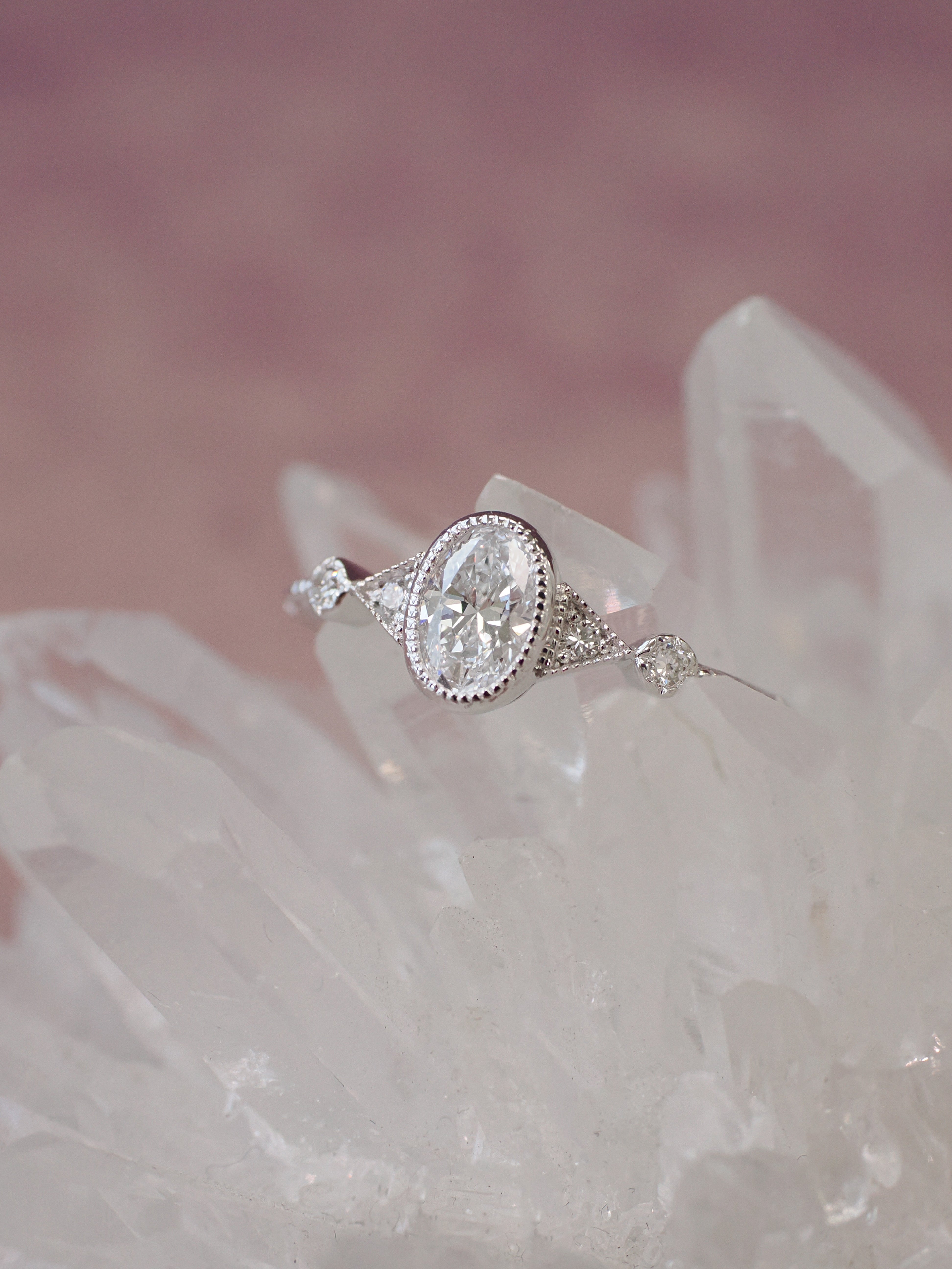 Oval Diamond 14K White Gold Bezel Set Ring - Isabella