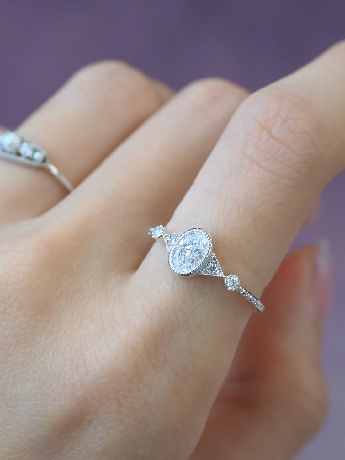 Oval Diamond 14K White Gold Bezel Set Ring - Isabella