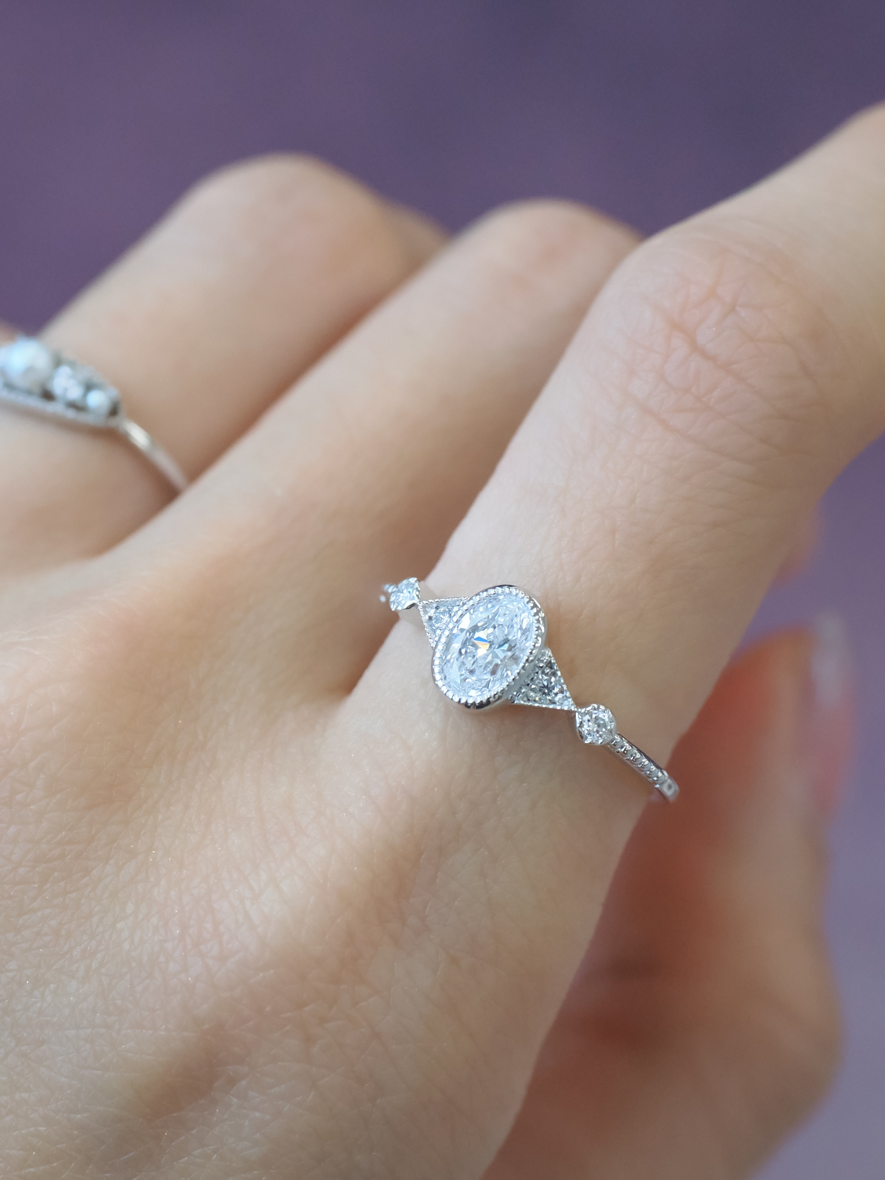 Oval Diamond 14K White Gold Bezel Set Ring - Isabella