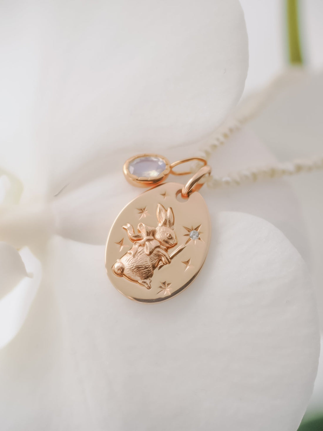 Mr White Rabbit with Magic Wand Gold Pendant