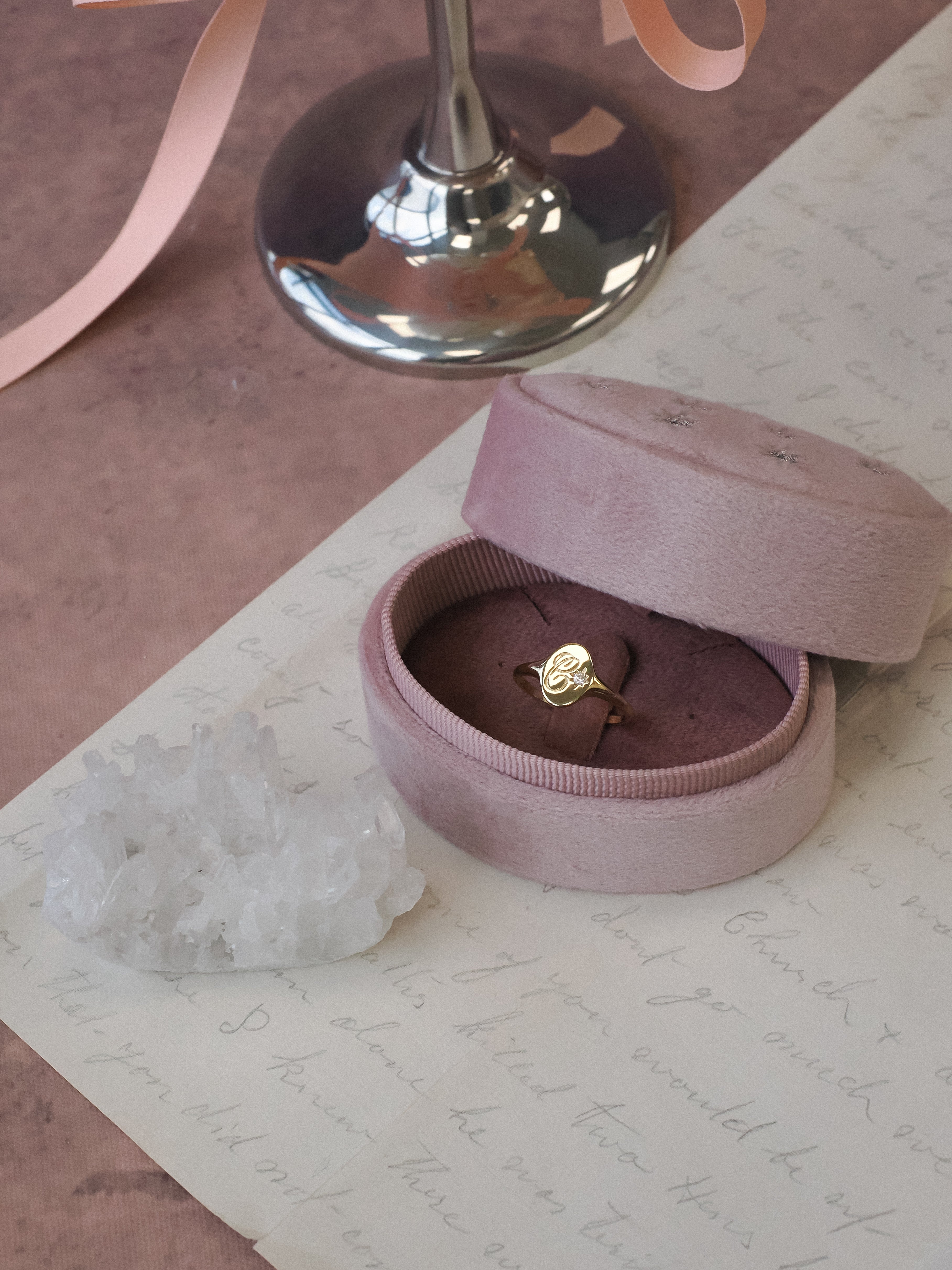 Heirloom 14K Yellow Gold Initial Diamond Signet Ring