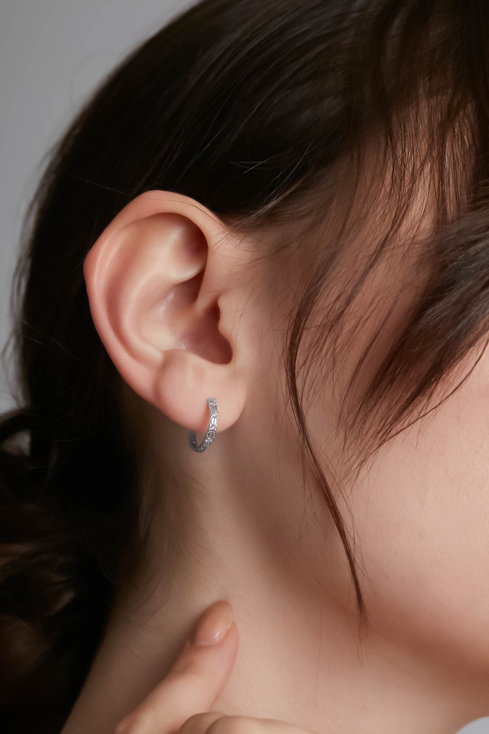 Baby Pink Silver Huggie Earrings - Celestial