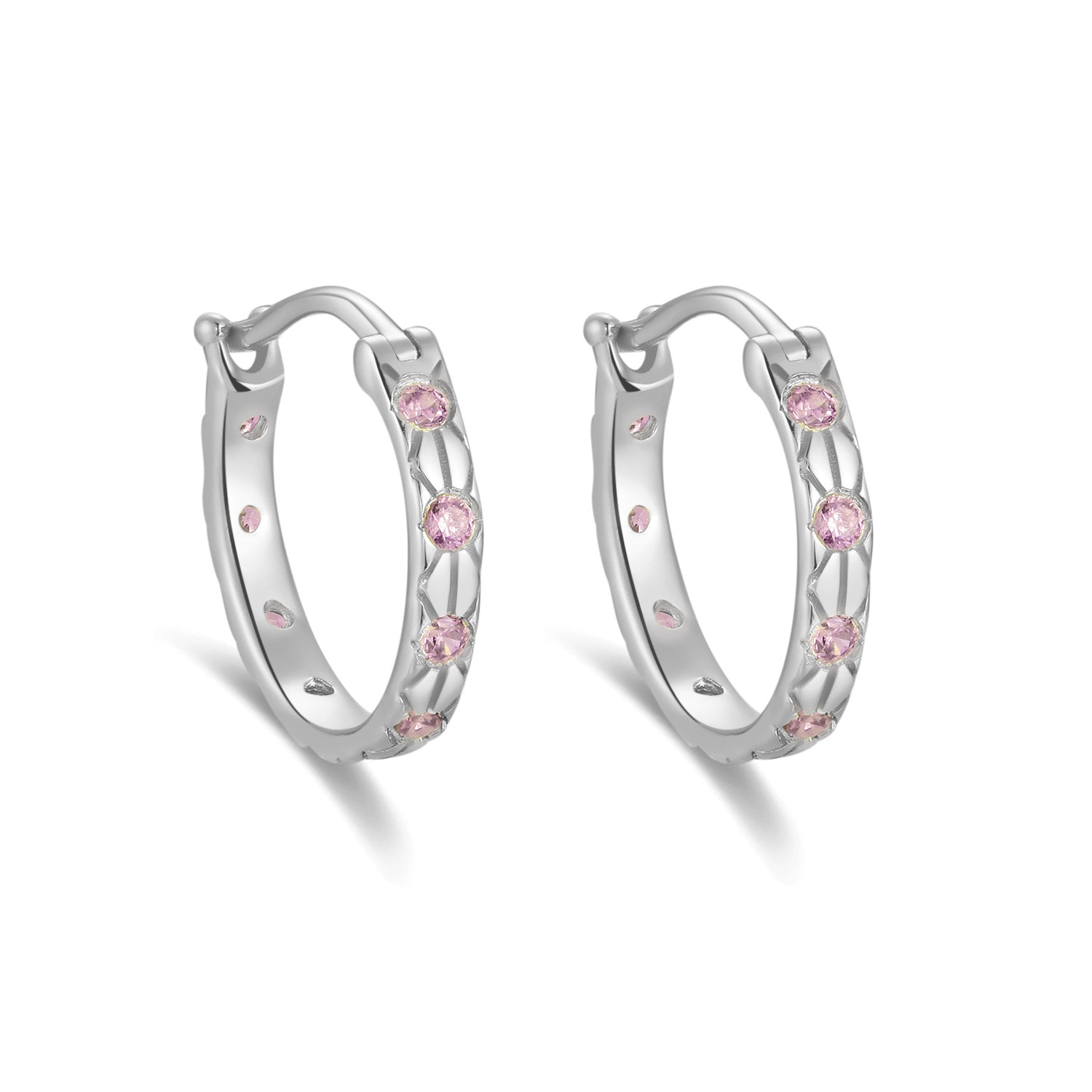 Baby Pink Silver Huggie Earrings - Celestial
