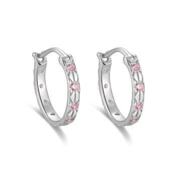 Baby Pink Silver Huggie Earrings - Celestial