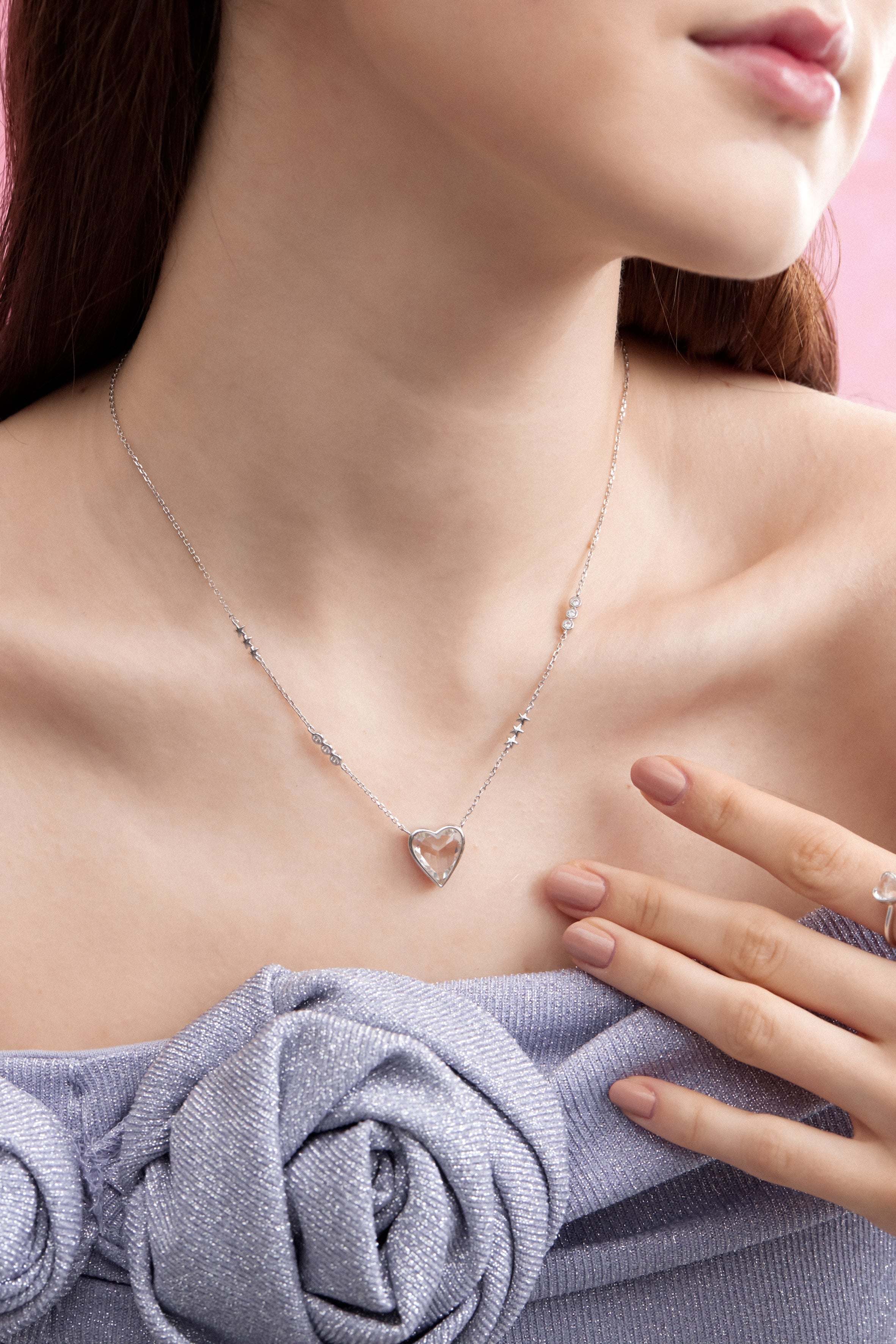 White Topaz Silver Heart Shaped Necklace - Queen Of Hearts