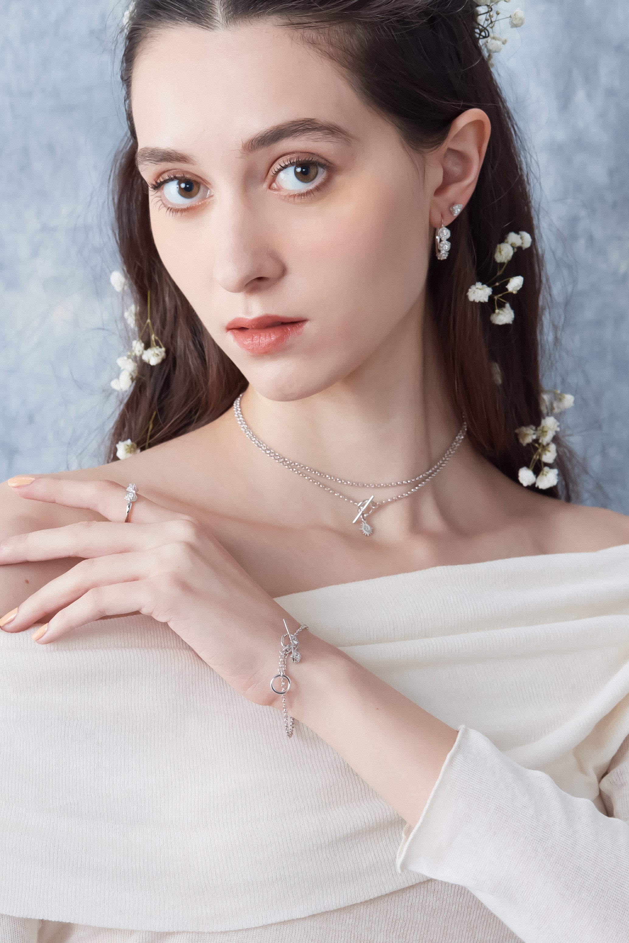 Silver Huggie Hoop Earrings - Rose