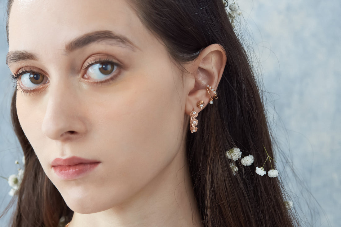 Gold Stud Earrings - Rose