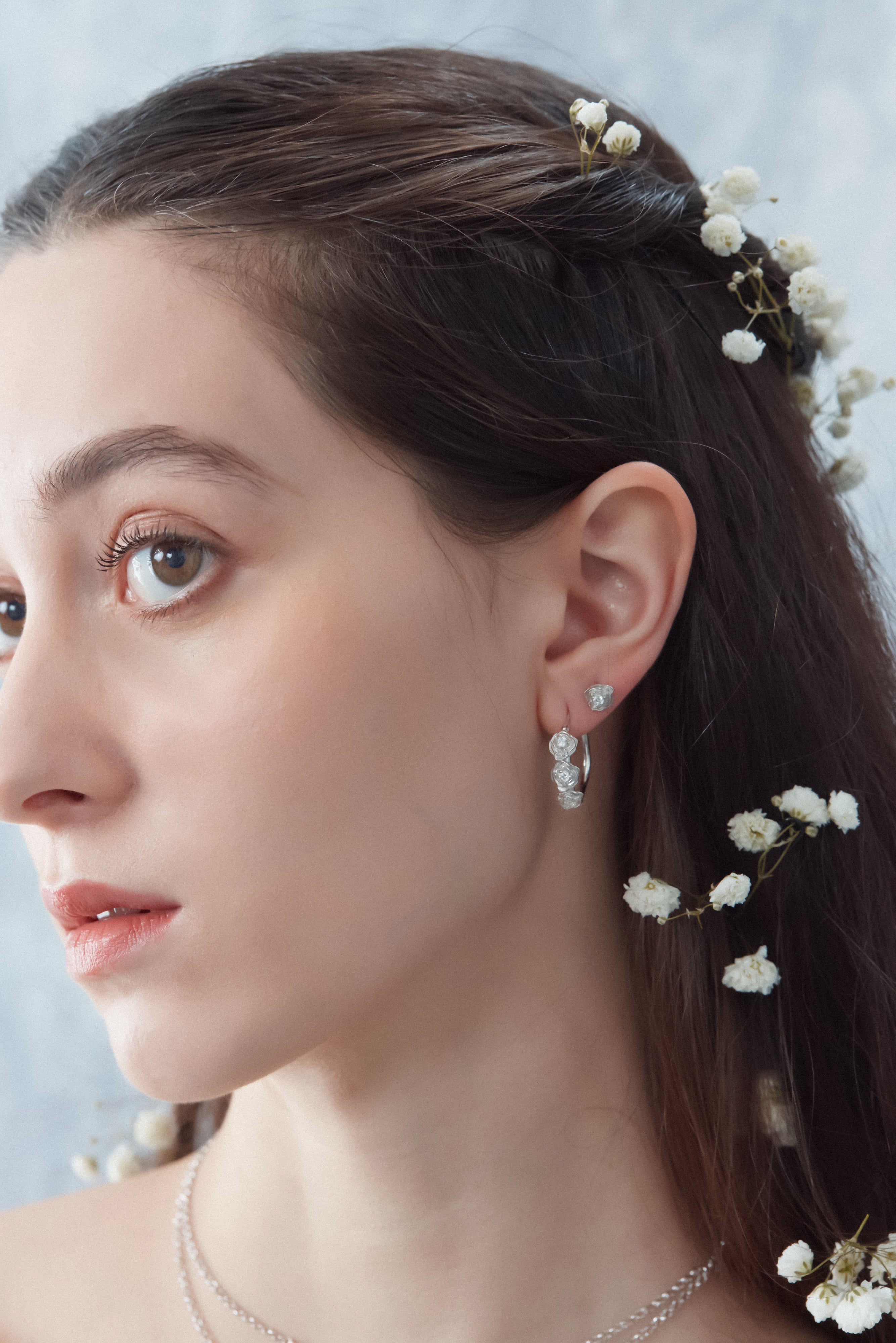 Silver Huggie Hoop Earrings - Rose