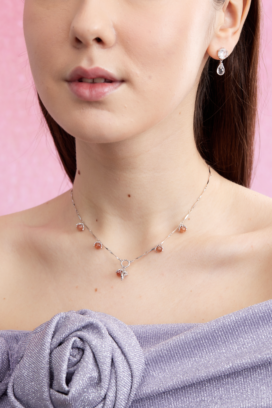 Sunstone Silver Dangle Choker - Lily of the Valley