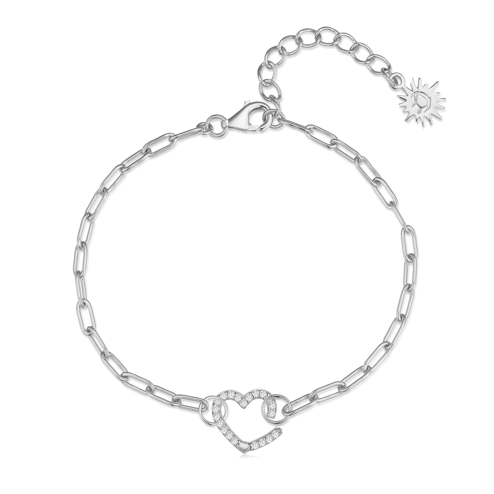 Silver Link Chain Bracelet with Heart Charm Holder