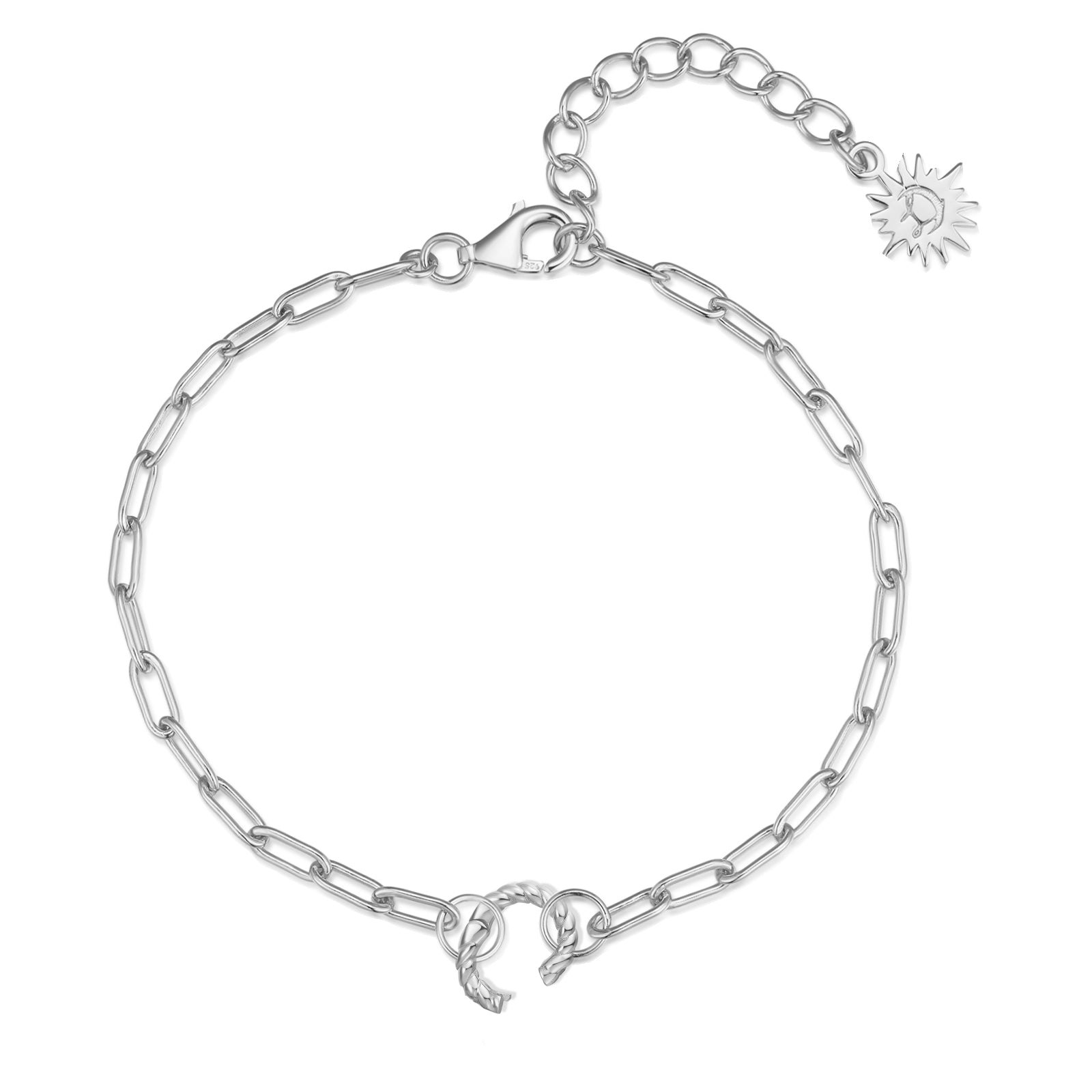 Silver Link Chain Bracelet with Charm Holder